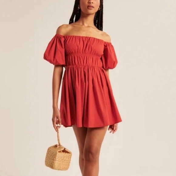 Red Off the Shoulder Mini Dress - Picture 2 of 4